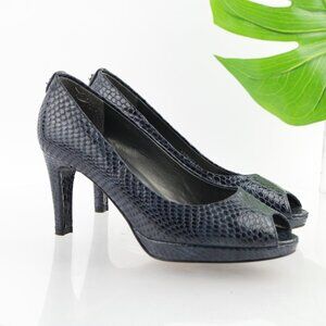 Stuart Weitzman Womens Logo Plainfield Pumps Size 8 Blue Python Heel Dress Shoes